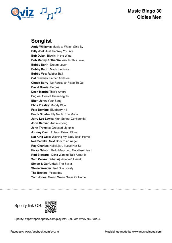 Oldies Men - Music Bingo 30 - Image 3