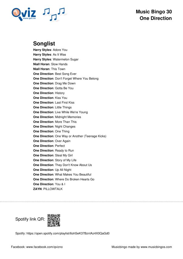 One Direction - Music Bingo 30 - Image 3