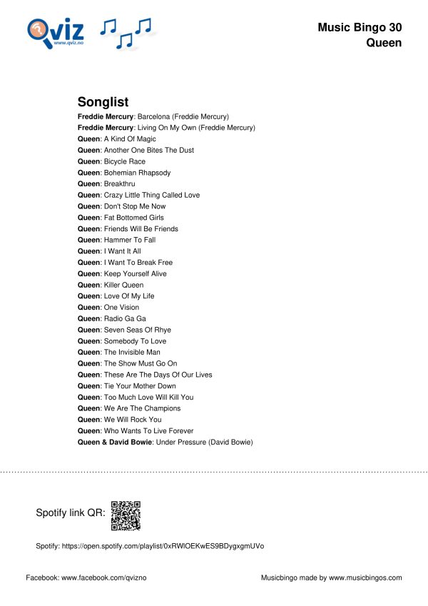 Queen - Music Bingo 30 - Image 3