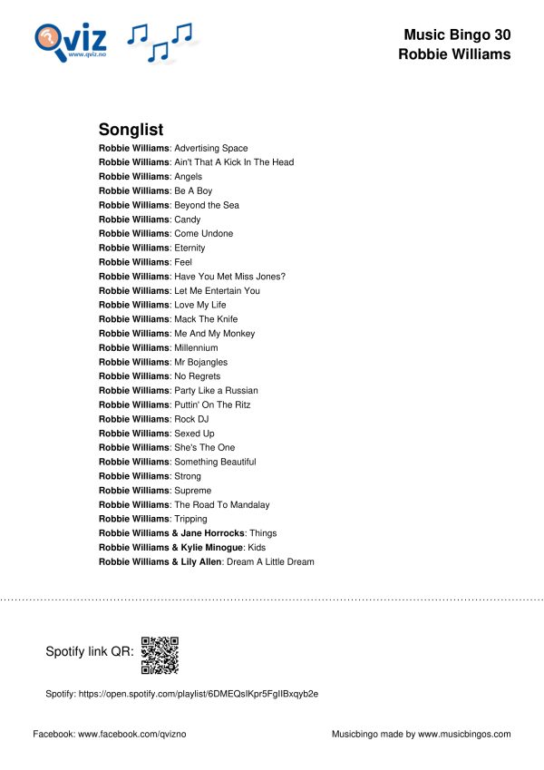 Robbie Williams - Music Bingo 30 - Image 3
