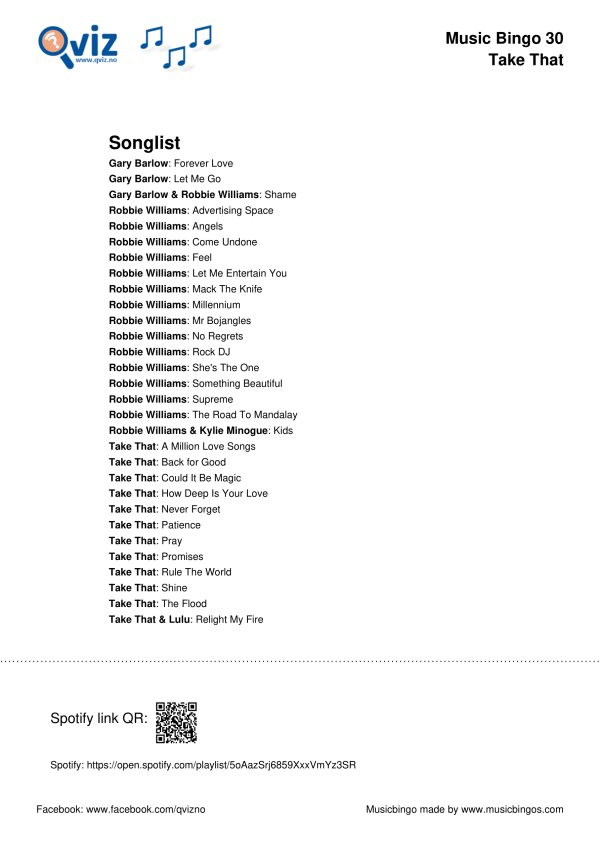 Take That - Music Bingo 30 - Image 3