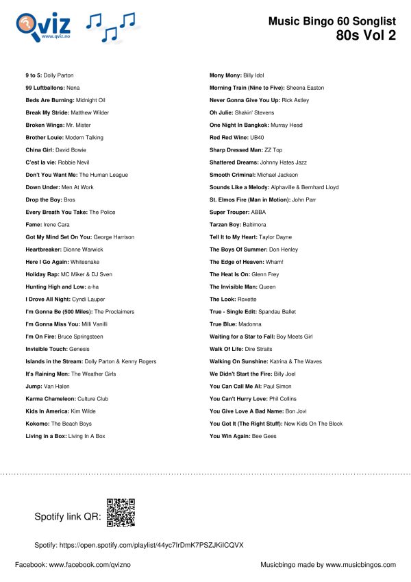 80s Vol 2 - Music Bingo 60 - Image 3