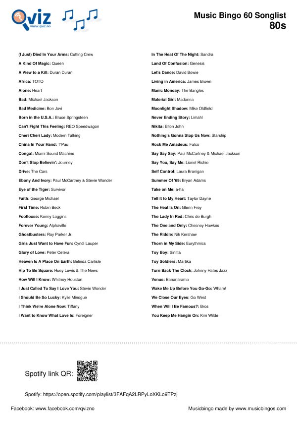 80s - Music Bingo 60 - Image 3