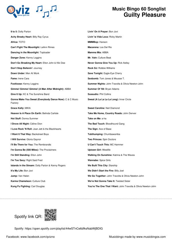 Guilty Pleasure - Music Bingo 60 - Image 3