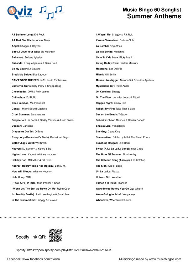 Summer Anthems - Music Bingo 60 - Image 3