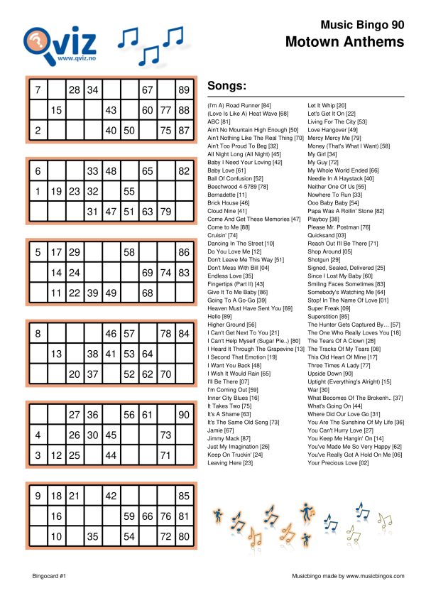 Motown Anthems - Music Bingo 90 - Image 2