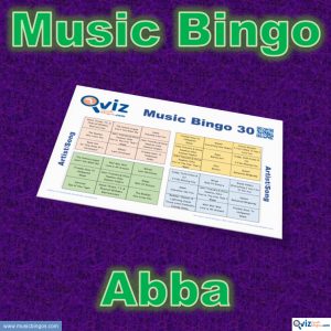 Music bingo with 30 songs by Abba. Test your friends and get to know Abba's songs. PDF file with 100 bingo boards and link to Spotify playlist.