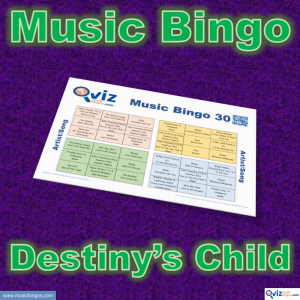 Music bingo with 30 songs by and with Destiny's Child members. Test your friends and get to know the artist. PDF file with 100 boards and link to playlist.