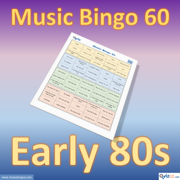 Music bingo with 60 well-known songs from the early years of the 1980s. Access to PDF file with 100 bingo boards and link to Spotify playlist.
