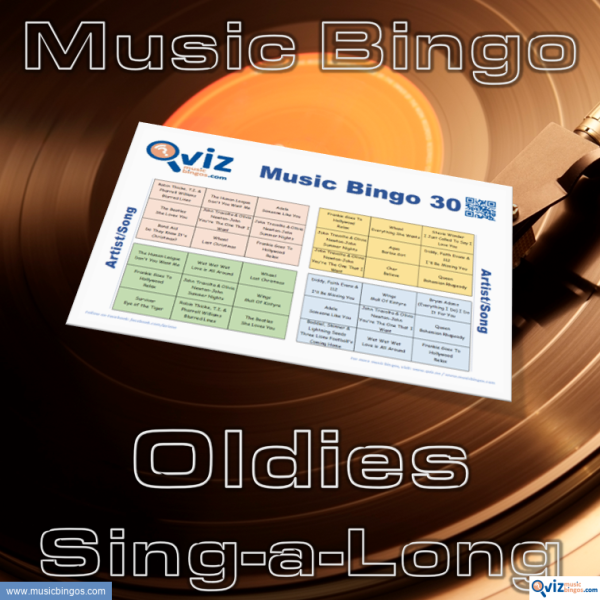 Music bingo with 30 timeless sing-a-long classics from the golden age of music! PDF file with 100 bingo boards and link to Spotify playlist.
