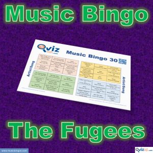 Music bingo with 30 songs by and with The Fugees members. Test your friends and get to know the artist. PDF file with 100 boards and link to playlist.