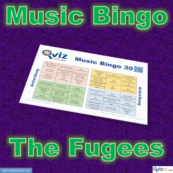 Music bingo with 30 songs by and with The Fugees members. Test your friends and get to know the artist. PDF file with 100 boards and link to playlist.