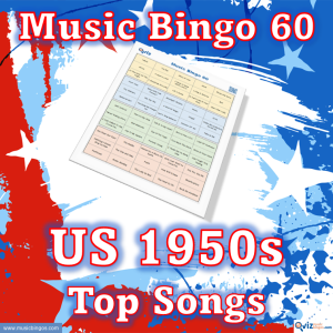 Music bingo with 60 songs from the 1950s that have been at the top of the Billboard list in the USA. PDF file with 100 bingo boards and link to Spotify playlist.