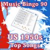 Music bingo with 90 songs from the 1950s that have been at the top of the Billboard list in the USA. PDF file with 100 bingo boards and link to Spotify playlist.