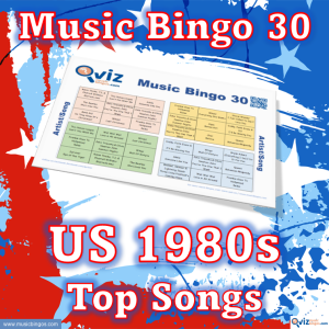 Music bingo with 30 songs from the 1970s that have been at the top of the Billboard list in the USA. PDF file with 100 bingo boards and link to Spotify playlist.