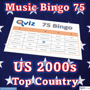 Music bingo with 75 country songs from the 2000s that have been high on the Billboard list in the USA. PDF file with 100 bingo boards and link to Spotify playlist.
