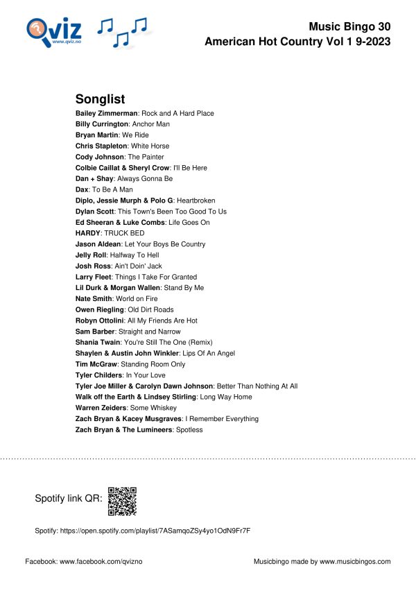 American Hot Country September 2023 - Music Bingo 75 - Image 5