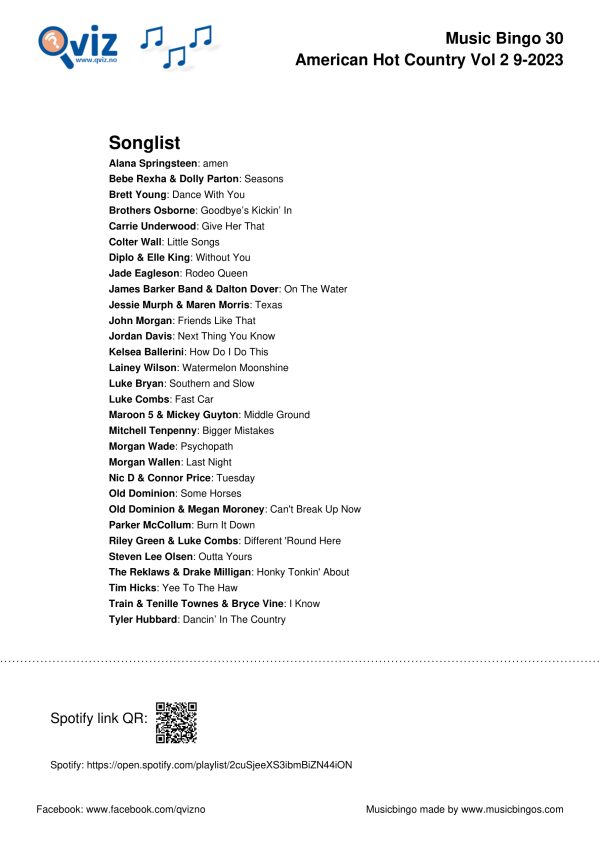 American Hot Country September 2023 - Music Bingo 75 - Image 7