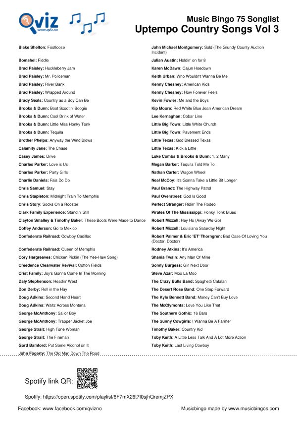 Uptempo Country Songs - Music Bingo 75 - Image 7