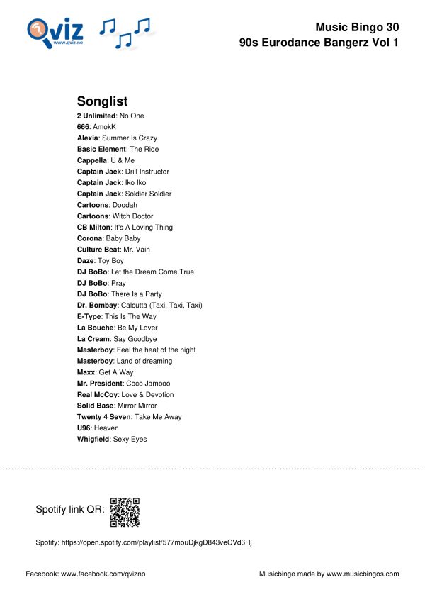 90s Eurodance Bangerz - Music Bingo Pack - Image 3