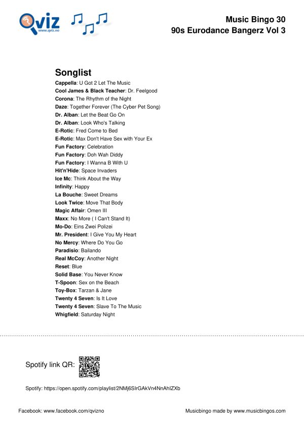 90s Eurodance Bangerz - Music Bingo Pack - Image 7