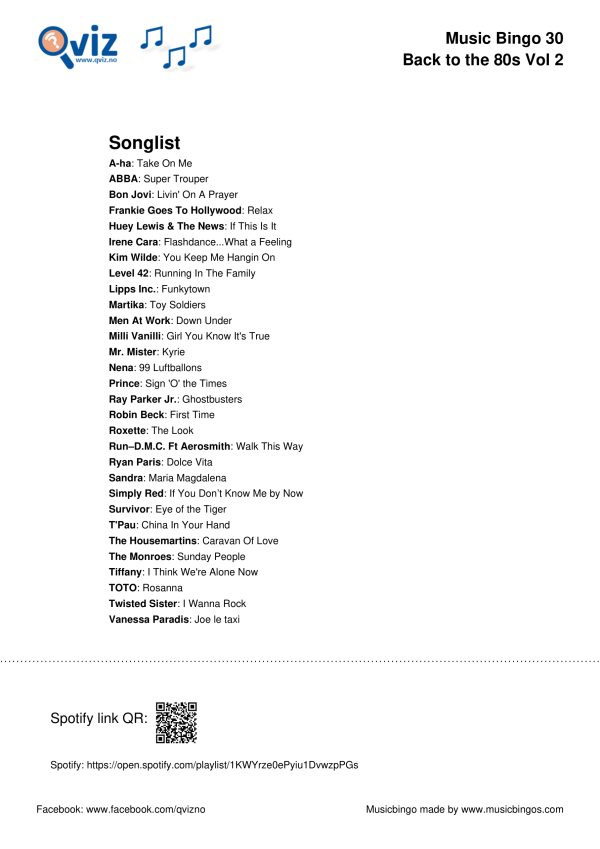 Back To The 80s - Music Bingo Pack - Image 5