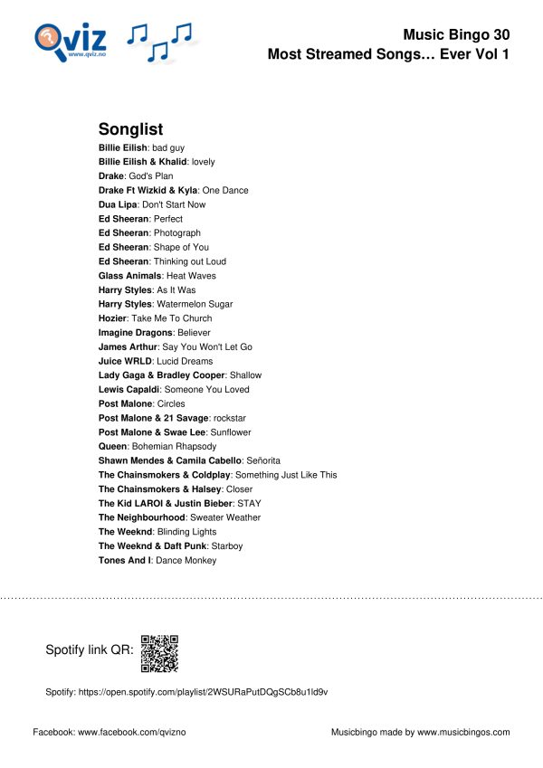 Most Streamed Songs Ever... - Music Bingo Pack - Image 3