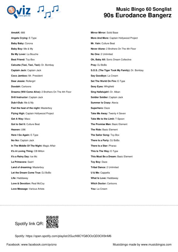90s Eurodance Bangerz - Music Bingo Pack - Image 9