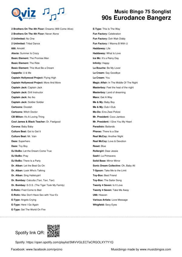 90s Eurodance Bangerz - Music Bingo Pack - Image 11