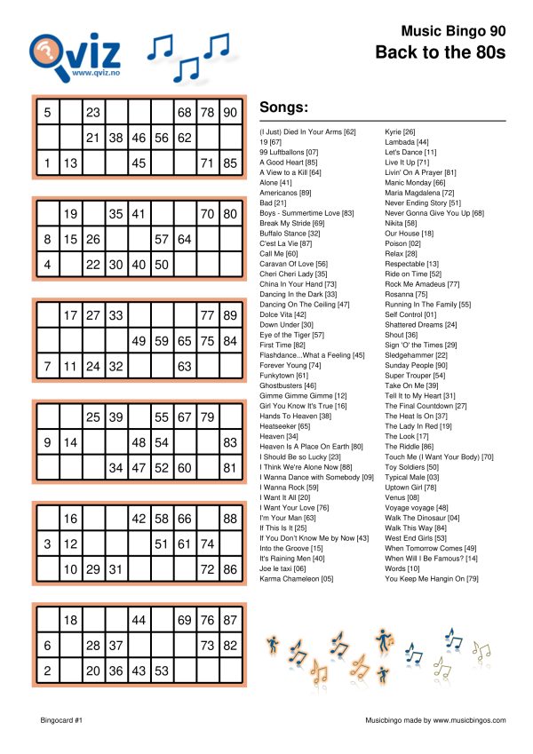 Back To The 80s - Music Bingo Pack - Image 12