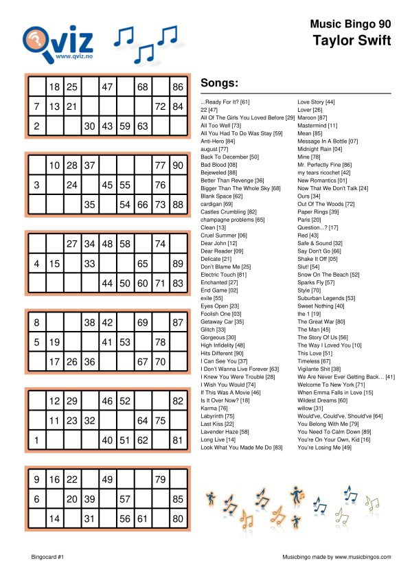 Taylor Swift - Music Bingo 30 - Image 10
