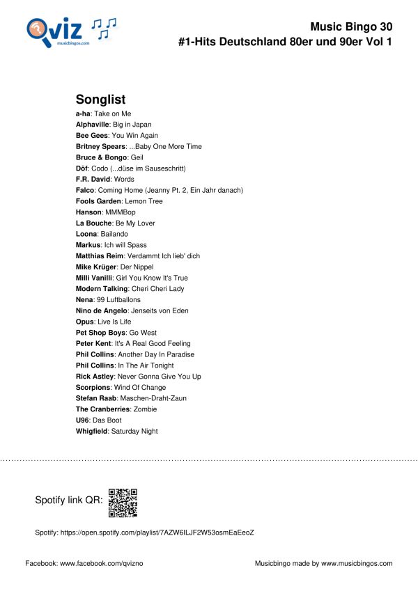 Nummer-1-Hits Deutschland der 80er und 90er - Musik Bingo - Image 3