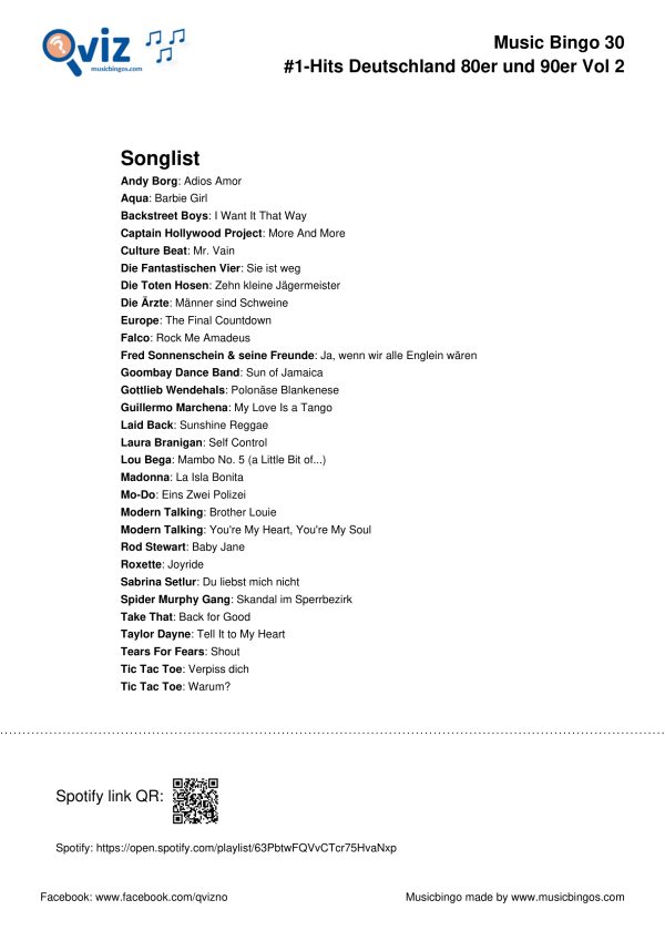 Nummer-1-Hits Deutschland der 80er und 90er - Musik Bingo - Image 5