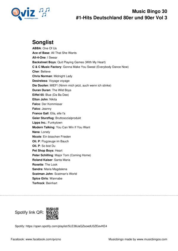 Nummer-1-Hits Deutschland der 80er und 90er - Musik Bingo - Image 7