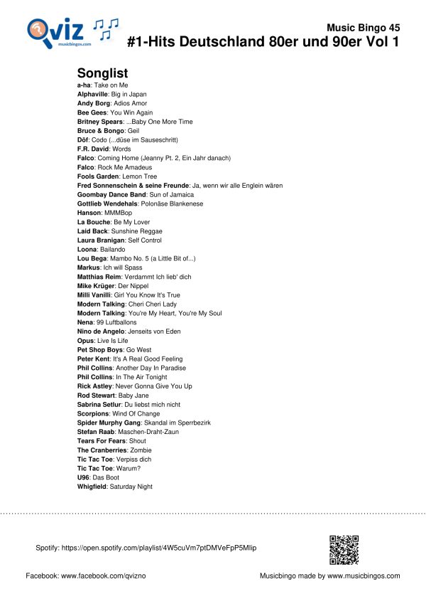 Nummer-1-Hits Deutschland der 80er und 90er - Musik Bingo - Image 11