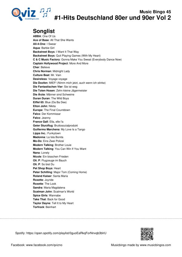 Nummer-1-Hits Deutschland der 80er und 90er - Musik Bingo - Image 13
