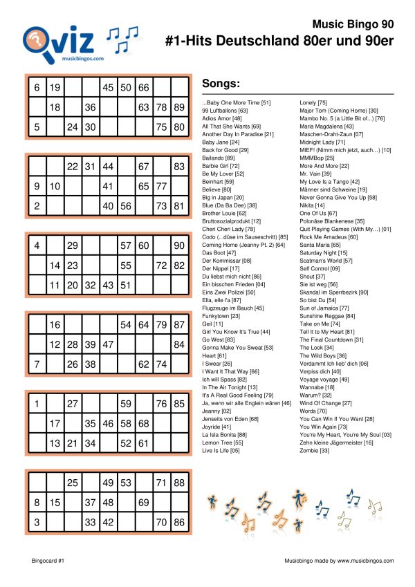 Nummer-1-Hits Deutschland der 80er und 90er - Musik Bingo - Image 18
