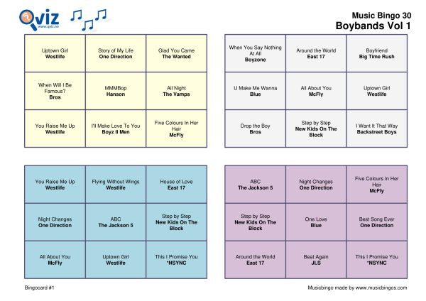 Boybands - Music Bingo - Image 2