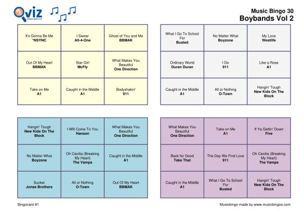 Boybands - Music Bingo - Image 4