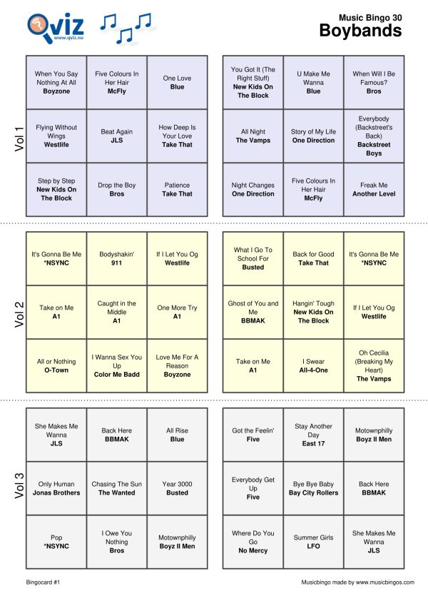Boybands - Music Bingo - Image 8
