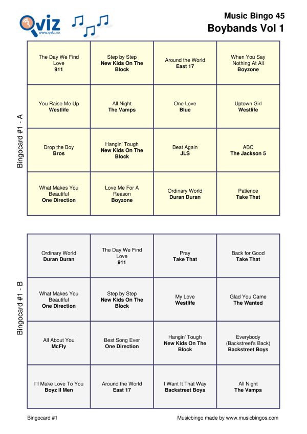 Boybands - Music Bingo - Image 10