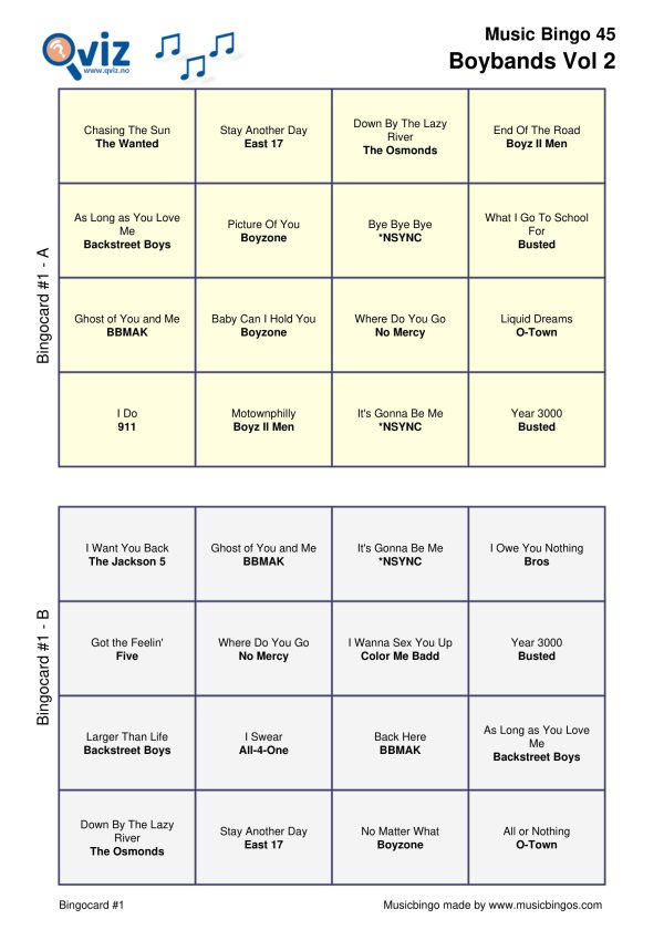 Boybands - Music Bingo - Image 12