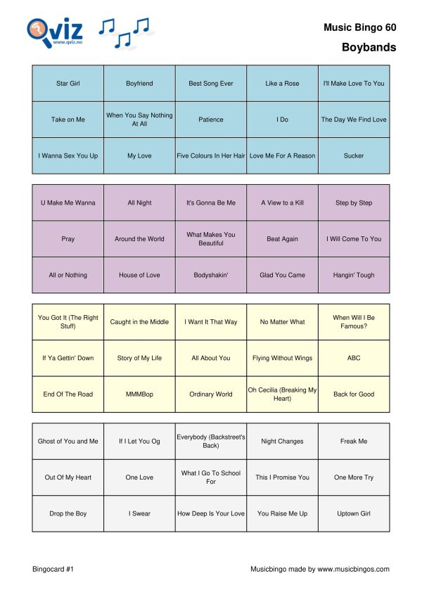 Boybands - Music Bingo - Image 14