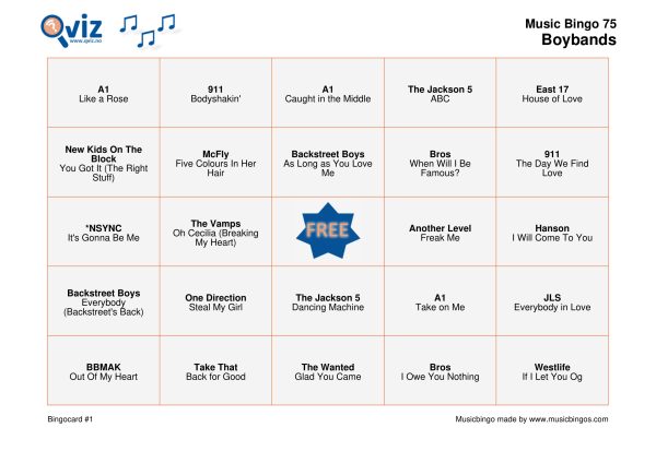 Boybands - Music Bingo - Image 16