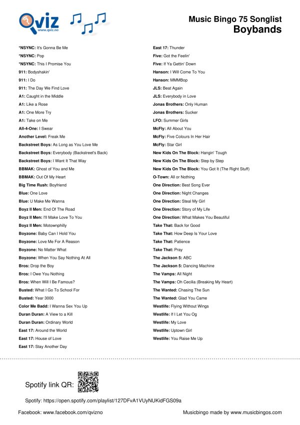 Boybands - Music Bingo - Image 17