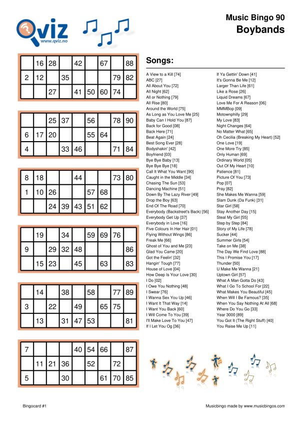 Boybands - Music Bingo - Image 18