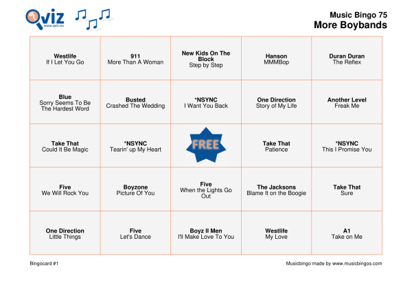More Boybands - Music Bingo 75 - Image 2
