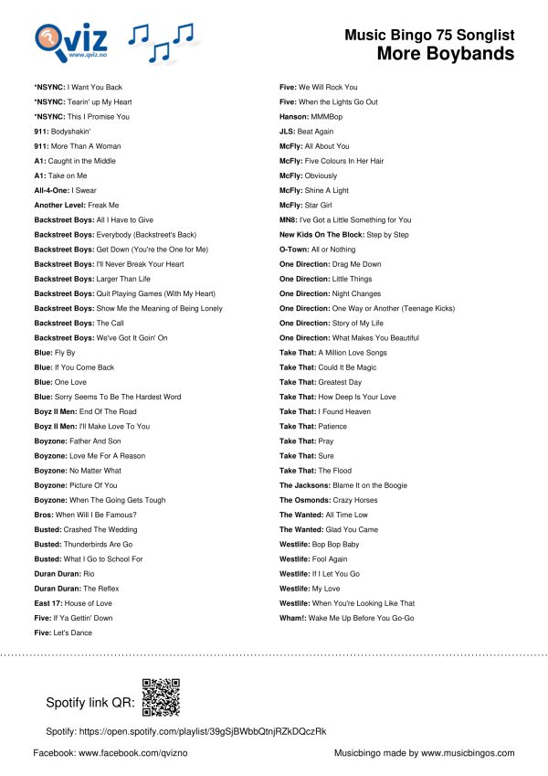 More Boybands - Music Bingo 75 - Image 3